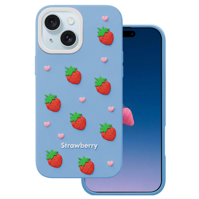 Púzdro Strawberry pre iPhone 13 / 14 / 15 6,1" modrá