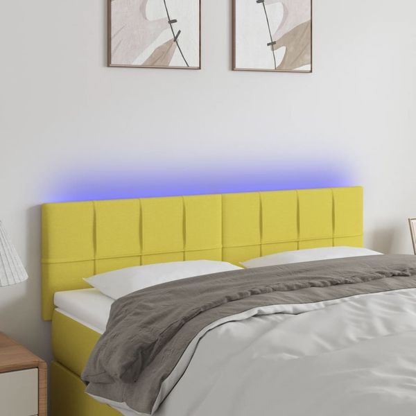 vidaXL Čelo postele s LED zelené 144x5x78/88 cm látka