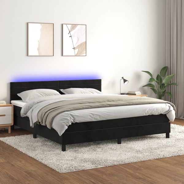 vidaXL Posteľ boxsping s matracom a LED čierna 160x200 cm zamat