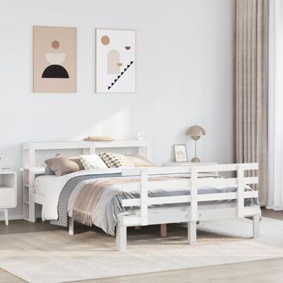 vidaXL Posteľný rám s čelom biely 120x190 cm borovicový masív