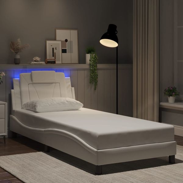vidaXL Rám postele, Viana, s LED bez matraca, biely 90x190 cm