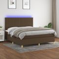 vidaXL Posteľ boxsping s matracom a LED tmavohnedá 160x200 cm látka
