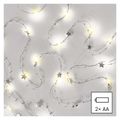LED vianočná reťaz strieborný – hviezdičky, 1,9 m, 2x AA, vnútorný, teplá biela, časovač