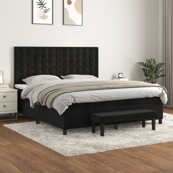 vidaXL Posteľný rám boxspring s matracom čierny 180x200 cm zamat