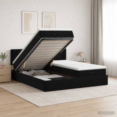 vidaXL Ottoman posteľ s matracom a LED Čierna 200 x 200 cm Zamat