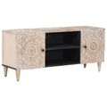 vidaXL TV skrinka Biela 105 x 33,5 x 46 cm Masívne mango drevo