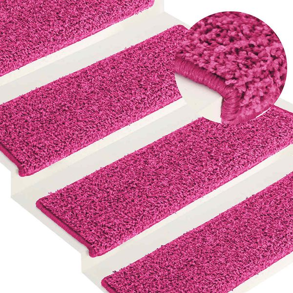 vidaXL Schodové rohože 15 ks 65x21x4 cm ružové s obdĺžnikovým okrajom