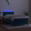 vidaXL Posteľný rám boxsping matrac a LED tmavomodrý 90x200 cm zamat
