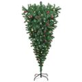 vidaXL Upside-down umelý vianočný stromček s guľami Zelená 210 cm PVC