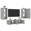 vidaXL 4-dielne TV nástenné skrinky s LED sivé sonoma kompozitné drevo