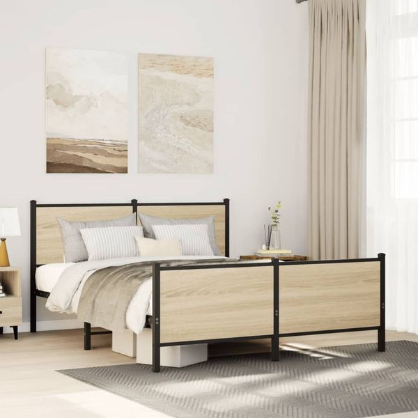 vidaXL Kovový posteľný rám bez matraca dub sonoma 150x200 cm
