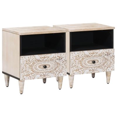 vidaXL Skriňa na posteľ so zásuvkou 2 pcs Biela 40 x 33 x 46 cm