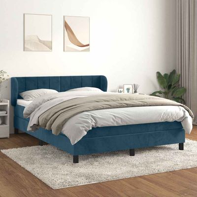 vidaXL Posteľný rám boxsping s matracom tmavomodrý 140x200 cm zamat