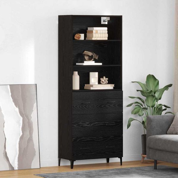 vidaXL Highboard Čierny dub 69,5 x 34 x 180 cm Kompozitné drevo