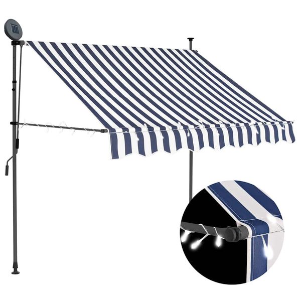 vidaXL Ručne zaťahovacia markíza s LED 150 cm, modro biela