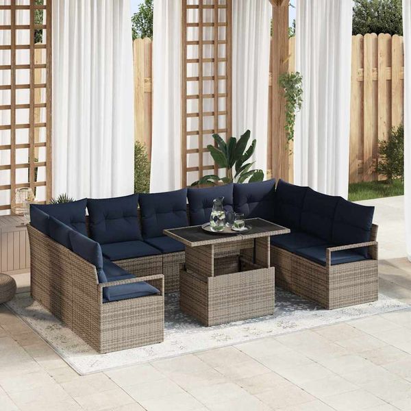 vidaXL Súprava záhradných pohoviek 10 pcs Šedá a námornícká modrá