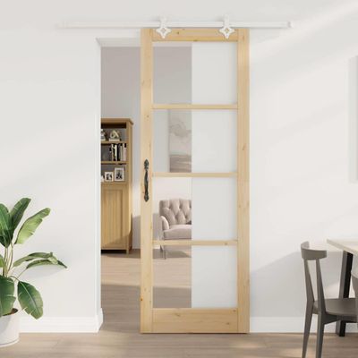 vidaXL Posuvné dvere 83 x 232 cm Masívne borovicové drevo a sklo