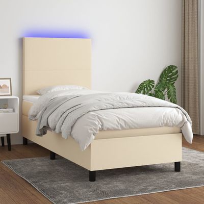 vidaXL Posteľ boxsping s matracom a LED krémová 80x200 cm látka
