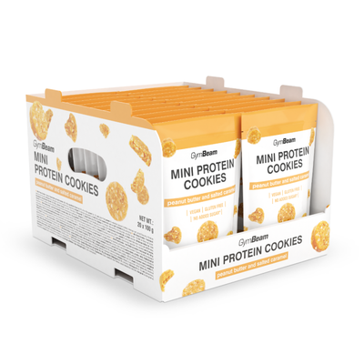 Mini Protein Cookies - GymBeam, arašidové maslo a slaný karamel, 20 x 100 g