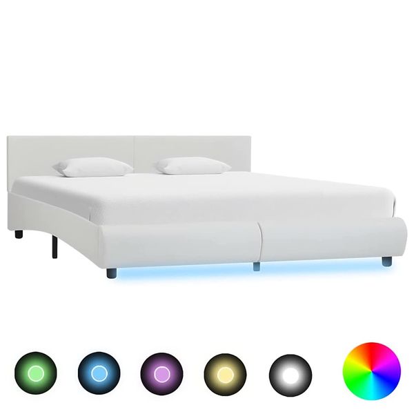 vidaXL Posteľný rám s LED, biely, umelá koža 180x200 cm