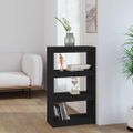 vidaXL Knižnica/deliaca stena čierna 60x30x103,5 cm masívna borovica