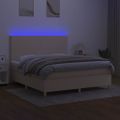 vidaXL Posteľ boxsping s matracom a LED krémová 180x200 cm látka