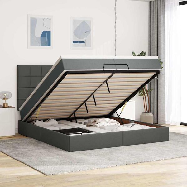 vidaXL Osmanský rám postele s matracmi tmavosivá 200x200 cm látka
