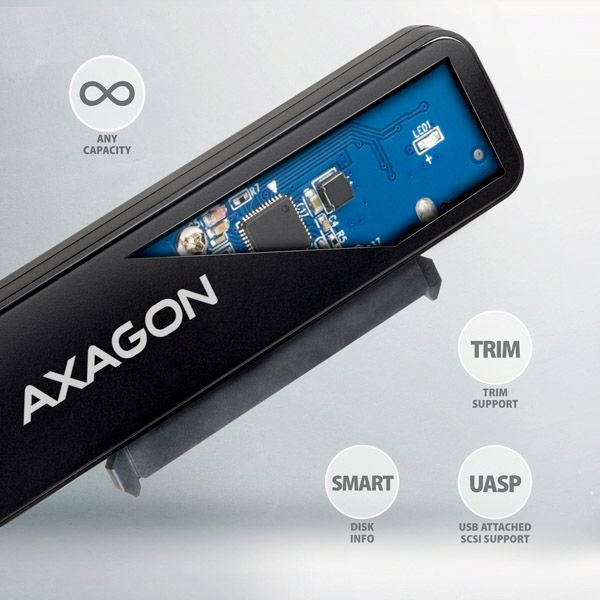 AXAGON ADSA-FP2C, USB-C 5Gbps - SATA 6G 2.5" SSD/HDD SLIM adaptérov Adaptor, pre 2,5" SATA SSD/HDD, USB-C 3.2 Gen1, 20cm, čierna