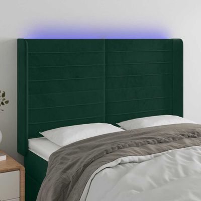 vidaXL Čelo postele s LED tmavozelené 147x16x118/128 cm zamat