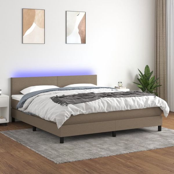 vidaXL Posteľ boxsping s matracom a LED sivohnedá 180x200 cm látka