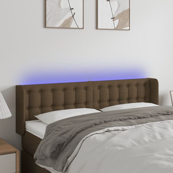 vidaXL Čelo postele s LED tmavohendé 147x16x78/88 cm látka