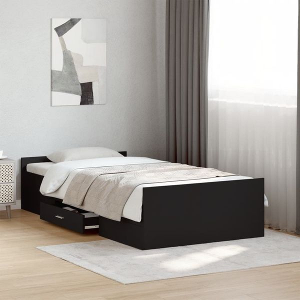 vidaXL Posteľný rám so zásuvkami čierny 75x190 cm kompozitné drevo