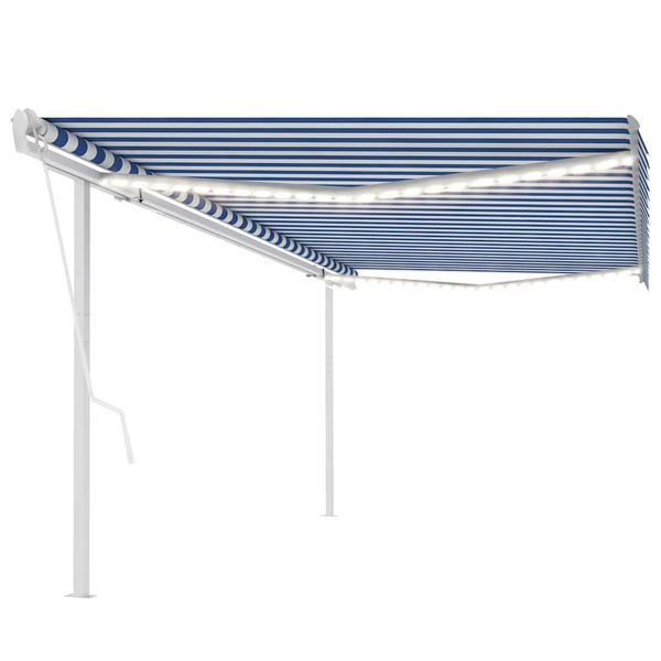 vidaXL Automatická markíza, LED a senzor vetra 5x3 m, modrá/biela
