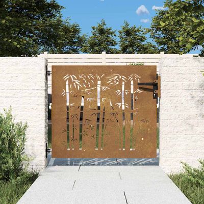 vidaXL Záhradná brána 85x75 cm, corten oceľ, bambusový dizajn