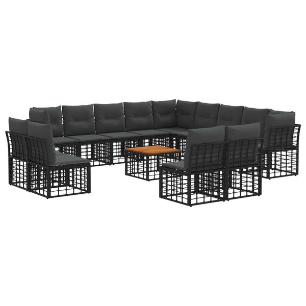 vidaXL Záhradná súprava gaučov 14 pcs Čierna a tmavošedá Polyester