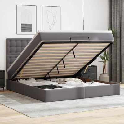 vidaXL Osmanský rám postele s matracom sivá 180x200 cm umelá koža