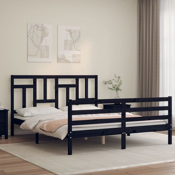 vidaXL Rám postele s čelom čierny masívne drevo King Size