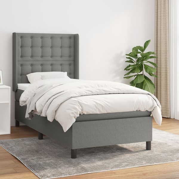 vidaXL Boxspring posteľ s matracom tmavosivá 90x200 cm látka