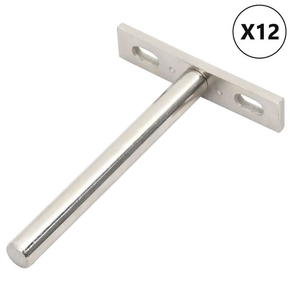 vidaXL Plávajúce konzoly na police 12 ks Neviditeľné Ø10x100 mm Uhlíková oceľ