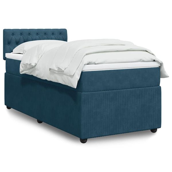 vidaXL Posteľný rám boxsping s matracom modrý 90x200 cm zamat