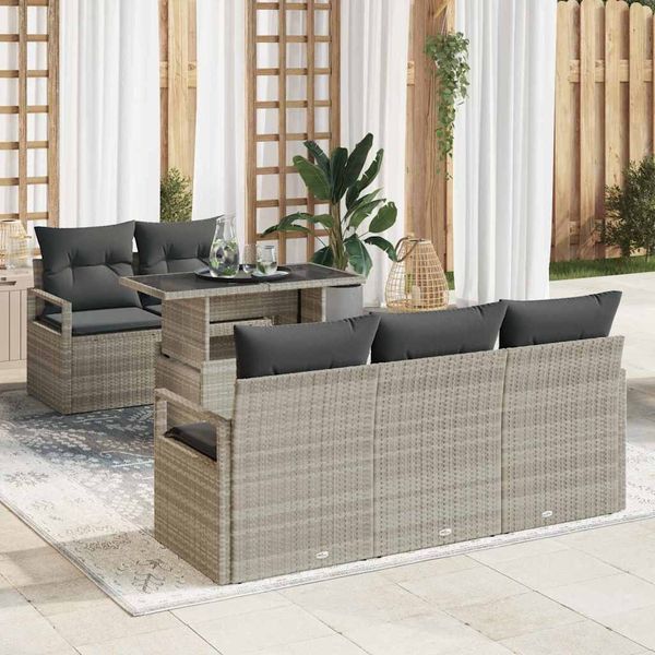 vidaXL Súprava záhradných pohoviek 6 pcs Svetlosivá polyratan