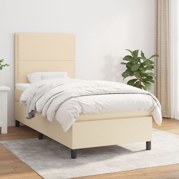 vidaXL Posteľný rám boxsping s matracom krémový 80x200 cm látka