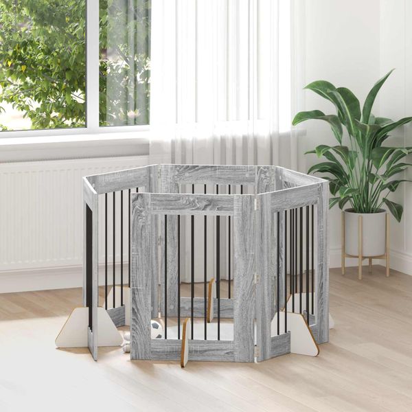 vidaXL Brána pre psov so stojanmi 6 pcs Sivá sonoma 60 x 80 cm