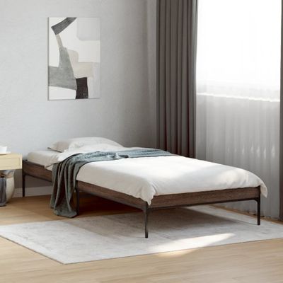 vidaXL Posteľný rám hnedý dub 100x200 cm kompozitné drevo a kov