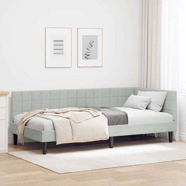 vidaXL Rohový rám postele Svetlosivá 90 cm x 200 cm Zamat