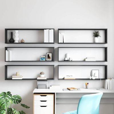 vidaXL Nástenné police 6 ks, sivé 100x15x30 cm, kompozitné drevo