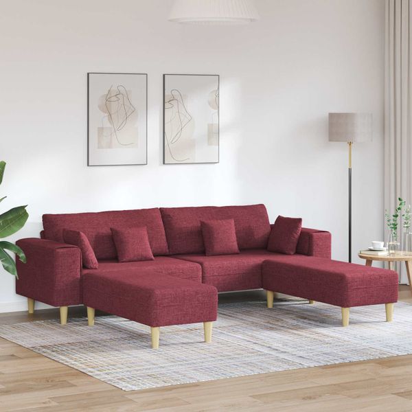 vidaXL Pohovka s vankúšom 3 pcs Víno červené látka