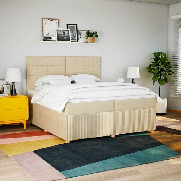 vidaXL Boxspring posteľ s matracom krémová 200x200 cm látka