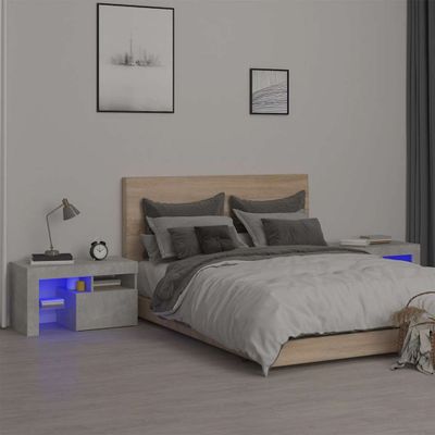 vidaXL Nočné stolíky 2 ks s LED svetlami betónové sivé 70x36,5x40 cm