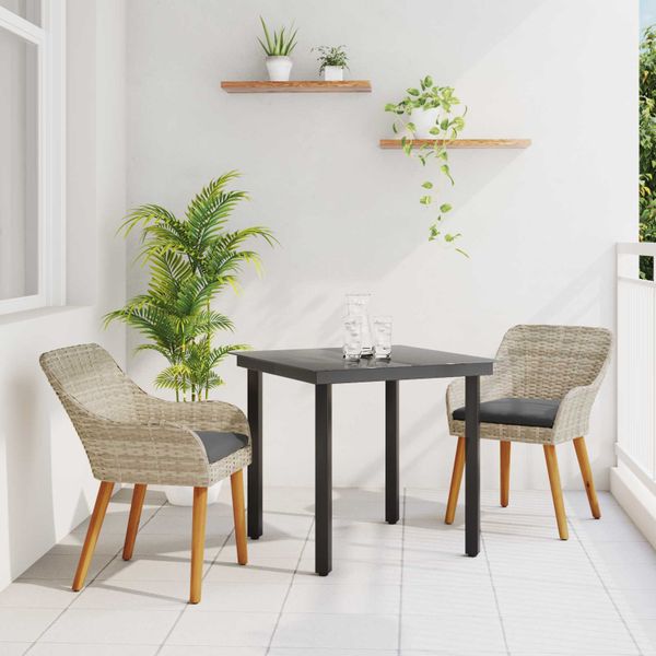 vidaXL Záhradný jedálenský set s vankúšom 3 pcs Svetlosivá polyratan